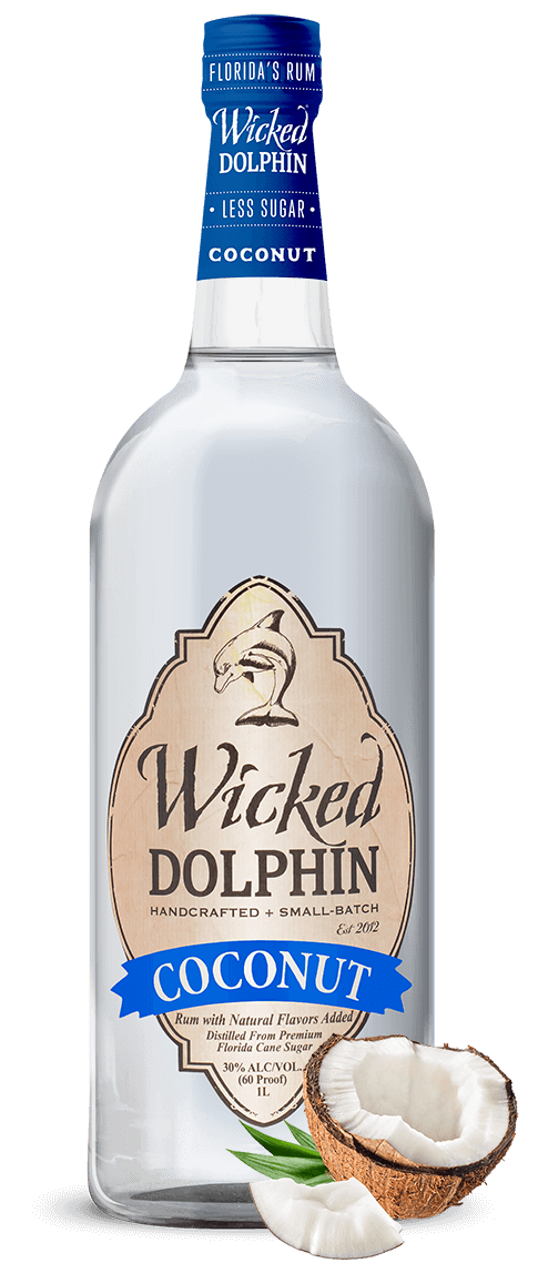 wicked dolphin coconut rum bottle